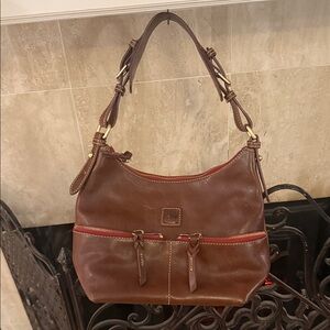 SOLD Dooney & Bourke Brown Shoulder Bag with Red Accents